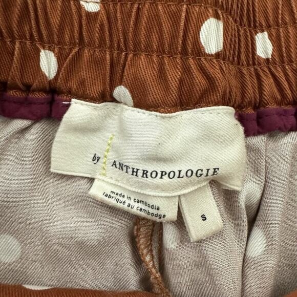 Anthropologie Polka Dot Pant Size S Brown White Wide Leg Pleated Crop - Picture 5 of 10